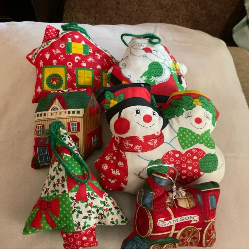 vintage stuffed handmade sewn christmas ornaments set of 6